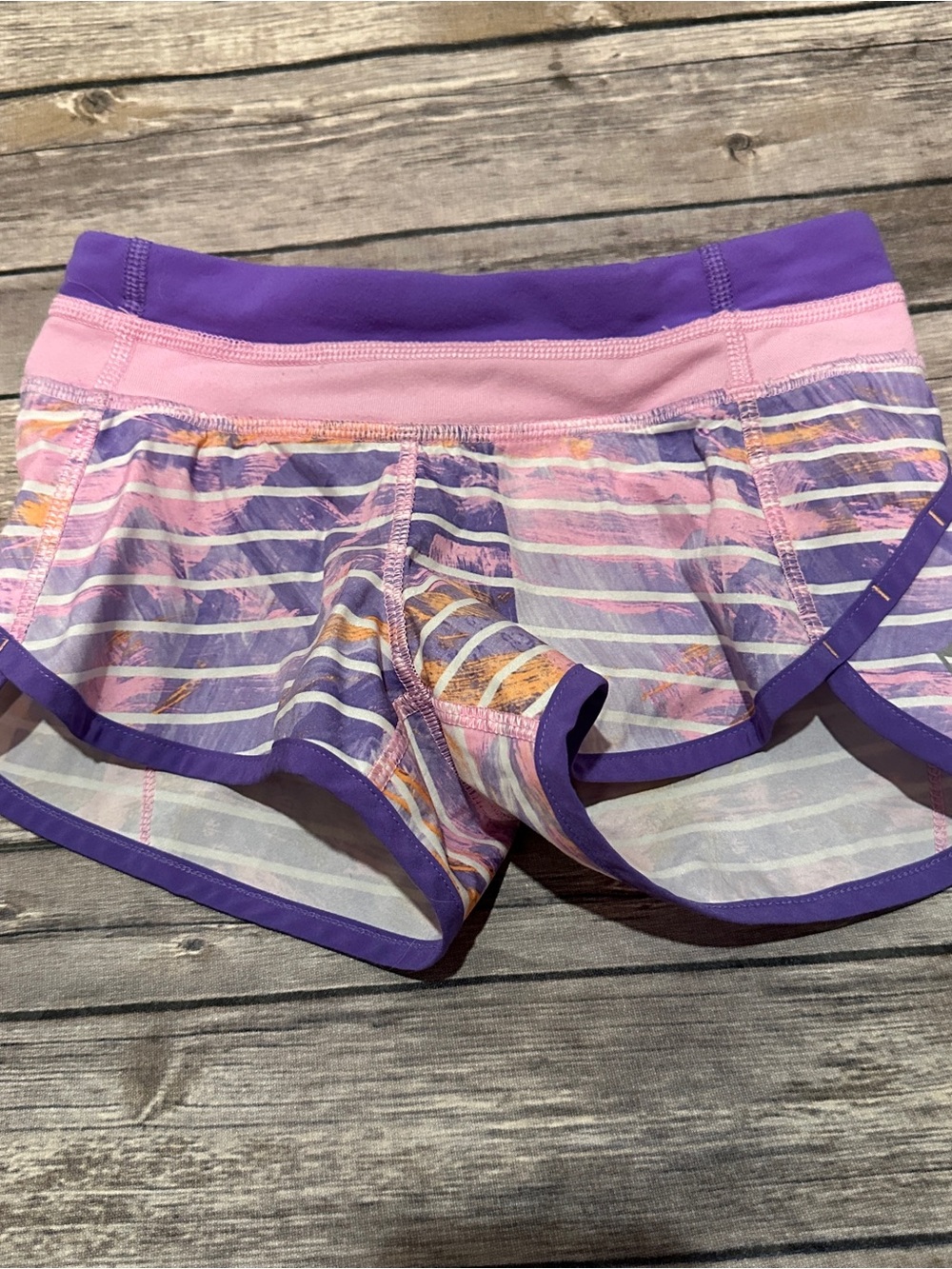 Ivivva purple pink striped shorts with orange accents, vguc size 6